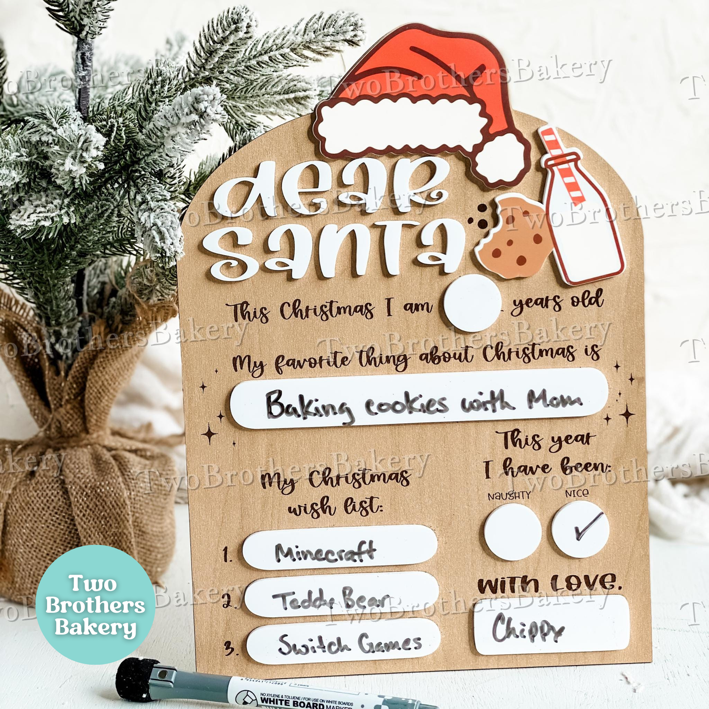 Dear Santa sign, Christmas Wish, Naughty or Nice, Milk and Cookies, Santas Cookies, Santa Gift, Christmas Traditions, Christmas Dry Erase