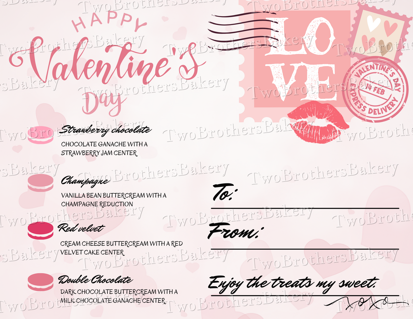 Valentine Postcard Macaron Flavor Key Card