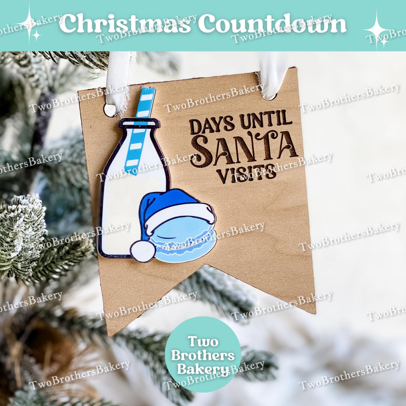 Personalized Christmas Countdown Sign, Laser Engraved Macaron & Milk Bottle Design, Custom Name Holiday Countdown, Choose Red, Green, or Blue Theme, Hangable or Magnet Option, Dry Erase Reusable Countdown for Macaron Bakers & Families