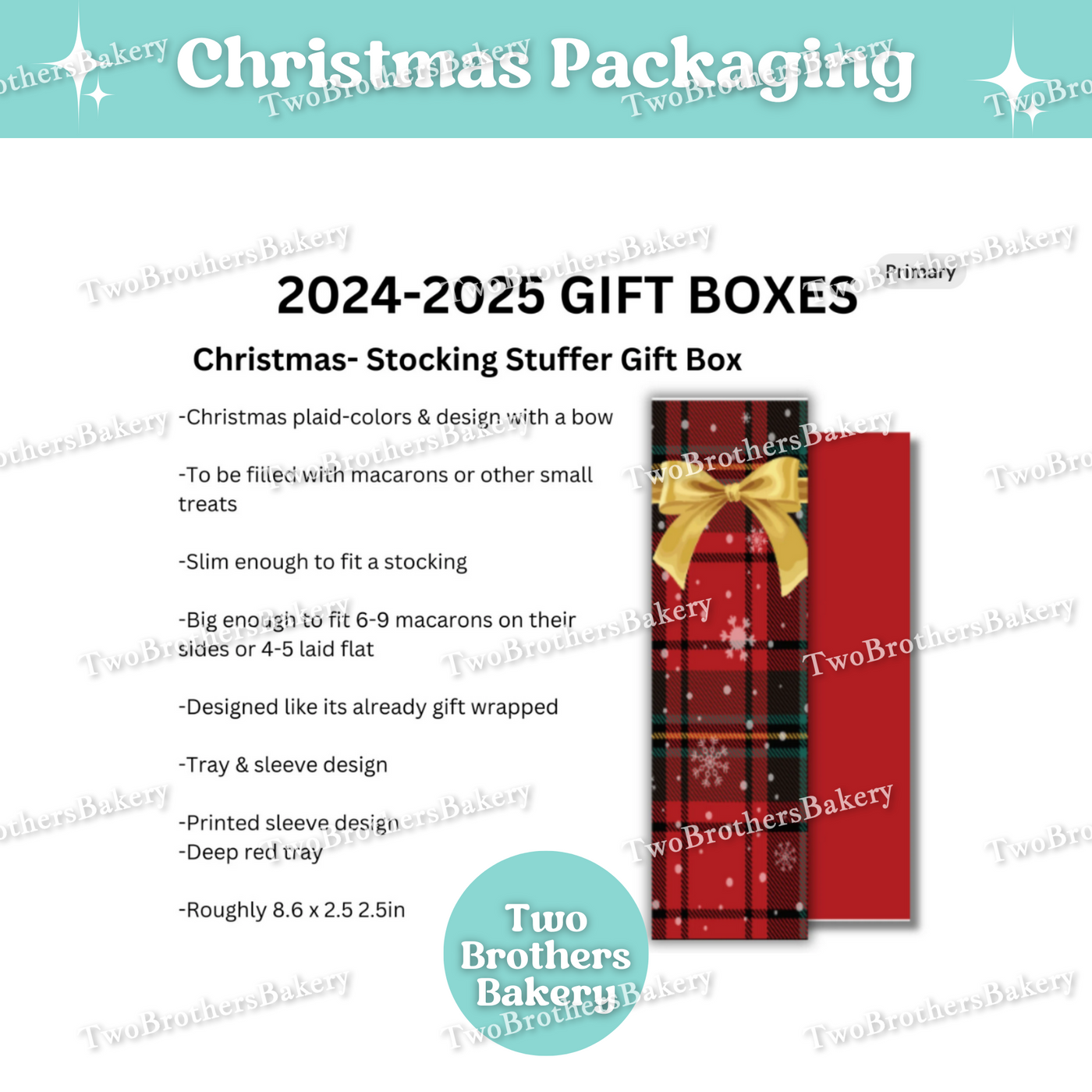 Christmas Stocking Stuffer Gift Box, Empty Bakery Packaging for Macarons, Truffles, or Treats, Plaid Holiday Gift Box with Bow, Fill with Desserts or Small Gifts, Perfect for Stocking Stuffers, Gift Exchanges & Parties