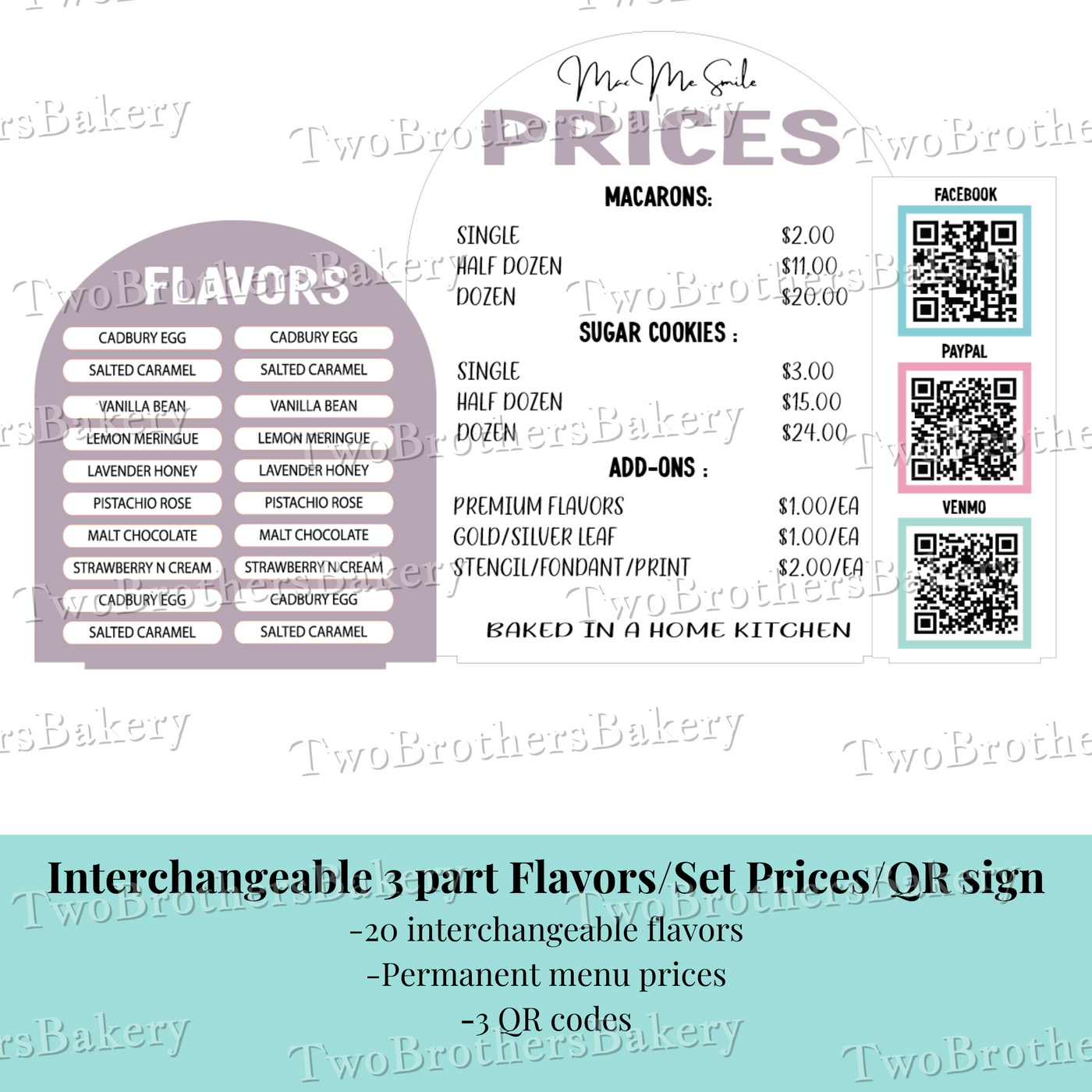 Interchangeable Flavors/ Permament Menu / QR codes Sign