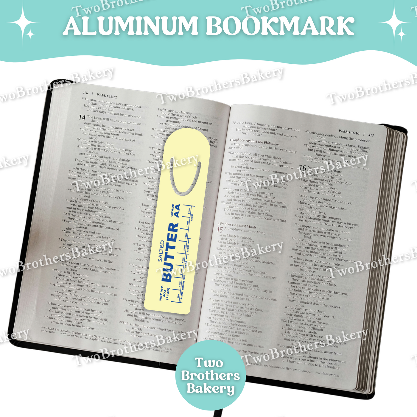 Butter Stick Aluminum Bookmark, Baking Bookmark, Funny Gift for Bakers, Book Lovers Gift, Reader Accessory, Lightweight Metal Mark