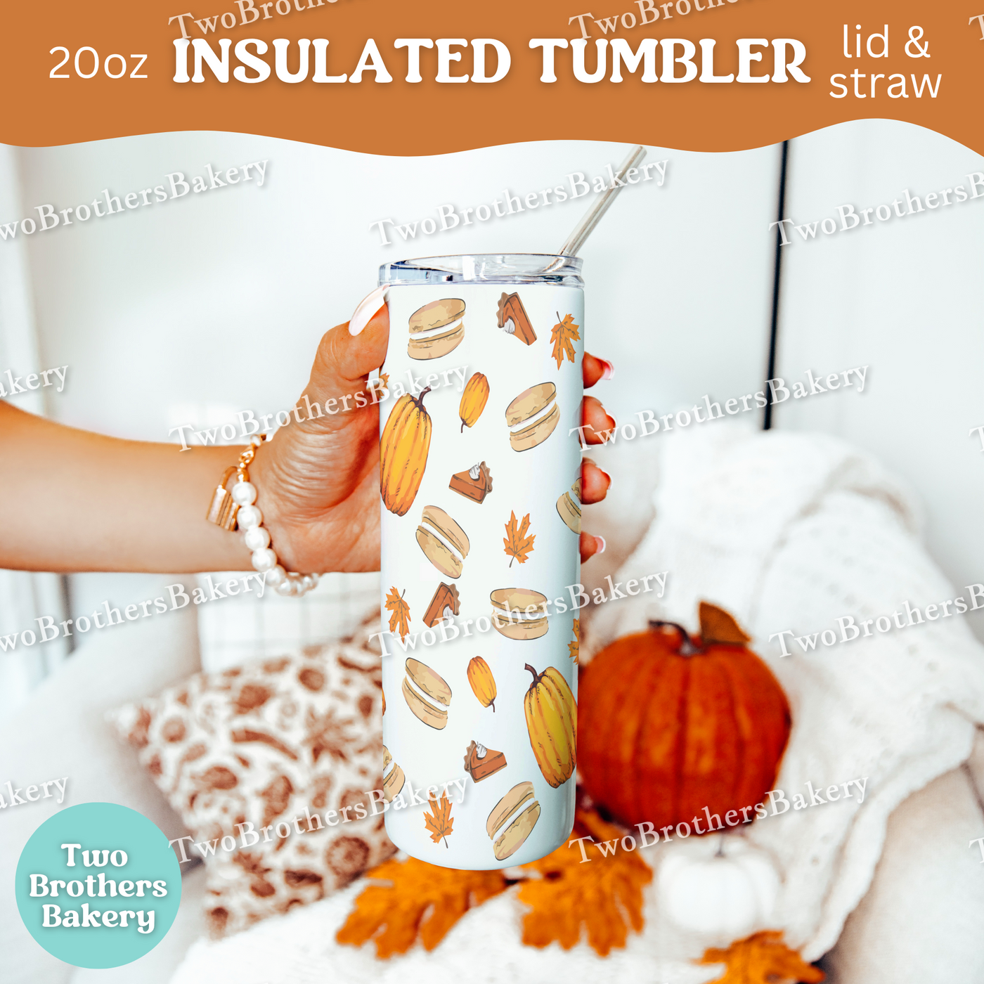 Pumpkin Pie, Fall Desserts, Baking Tumbler, 20oz, Insulated Cup, Autumn Drinkware, Halloween Cup, Whisk Design, Lid and Straw, Cozy Gift