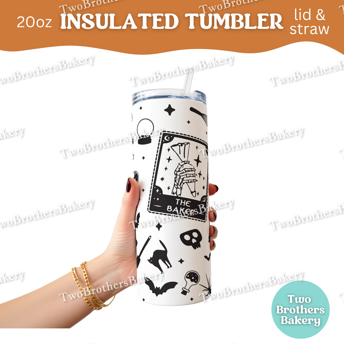 Halloween Tumbler For Bakers, Spooky Baking Cup, 20oz Insulated Tumbler, Fall Drinkware, Witchy Kitchen Gift, Glitter Cup With Straw