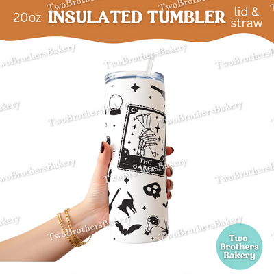 Halloween Tumbler For Bakers, Spooky Baking Cup, 20oz Insulated Tumbler, Fall Drinkware, Witchy Kitchen Gift, Glitter Cup With Straw