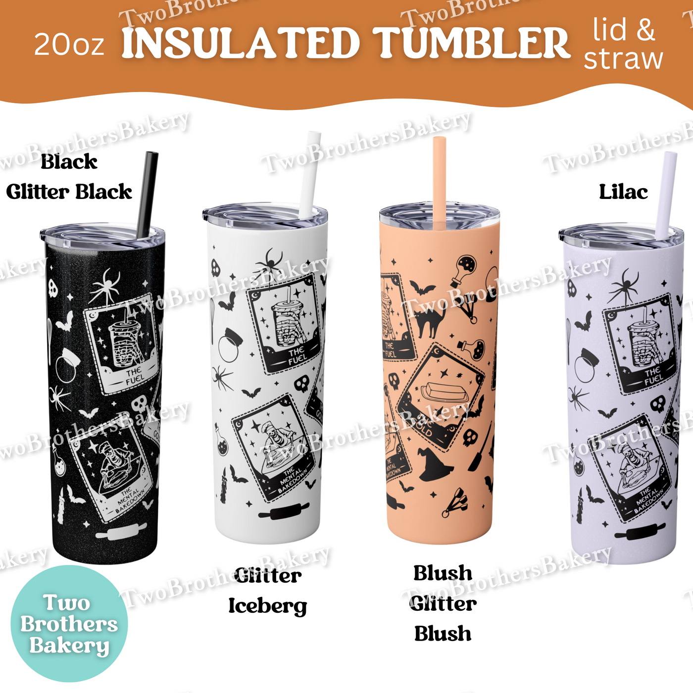 Halloween Tumbler For Bakers, Spooky Baking Cup, 20oz Insulated Tumbler, Fall Drinkware, Witchy Kitchen Gift, Glitter Cup With Straw