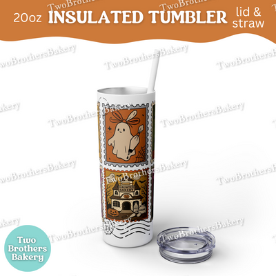 Halloween Baking Tumbler, 20oz Insulated Cup With Lid & Straw, Spooky Baker Gift, Ghost Stamp Design, Fall Drinkware, Witchy Baking Cup
