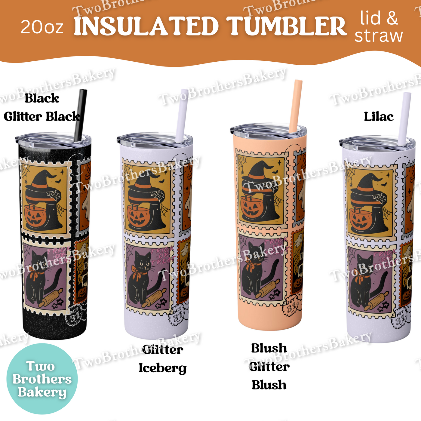 Halloween Baking Tumbler, 20oz Insulated Cup With Lid & Straw, Spooky Baker Gift, Ghost Stamp Design, Fall Drinkware, Witchy Baking Cup