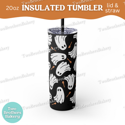 Ghost Baking, 20oz Tumbler, Insulated Cup, Halloween Drinkware, Boo Crew Design, White Black Lilac,Spooky Gift, Halloween Tumbler for Bakers