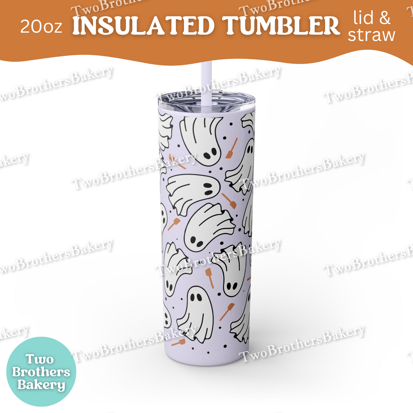 Ghost Baking, 20oz Tumbler, Insulated Cup, Halloween Drinkware, Boo Crew Design, White Black Lilac,Spooky Gift, Halloween Tumbler for Bakers