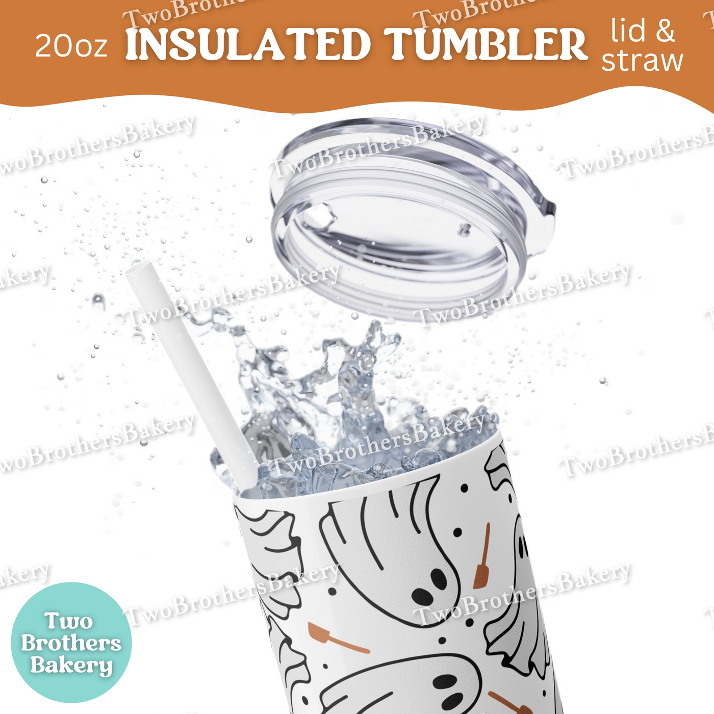 Ghost Baking, 20oz Tumbler, Insulated Cup, Halloween Drinkware, Boo Crew Design, White Black Lilac,Spooky Gift, Halloween Tumbler for Bakers