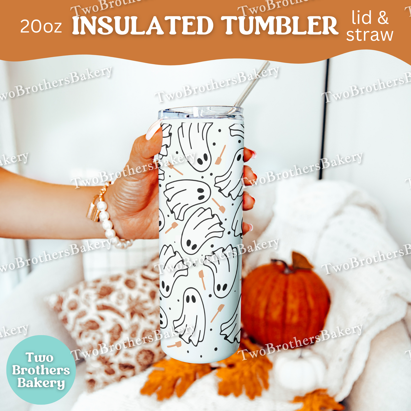 Ghost Baking, 20oz Tumbler, Insulated Cup, Halloween Drinkware, Boo Crew Design, White Black Lilac,Spooky Gift, Halloween Tumbler for Bakers