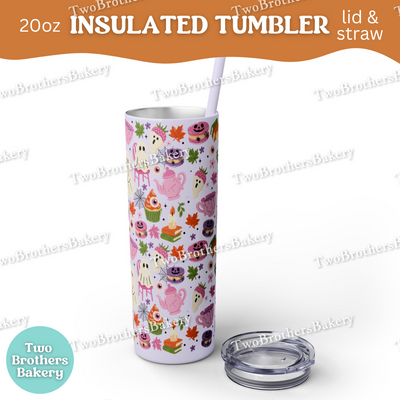 Ghost Tea Party, Halloween Tumbler, 20oz, Insulated Cup, Spooky Fall Drinkware, Cute Macaron Cup, Lid & Straw, Halloween Tumbler for Bakers