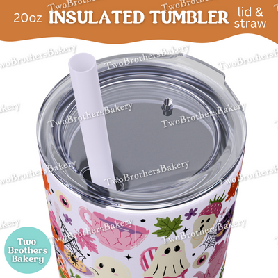 Ghost Tea Party, Halloween Tumbler, 20oz, Insulated Cup, Spooky Fall Drinkware, Cute Macaron Cup, Lid & Straw, Halloween Tumbler for Bakers