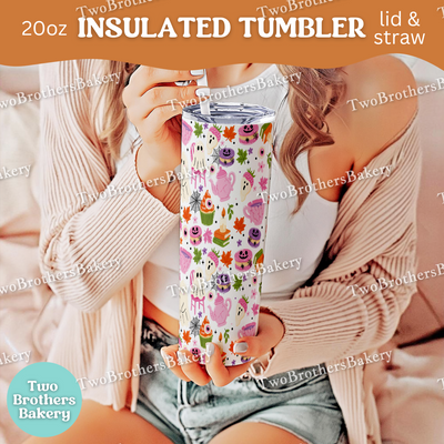 Ghost Tea Party, Halloween Tumbler, 20oz, Insulated Cup, Spooky Fall Drinkware, Cute Macaron Cup, Lid & Straw, Halloween Tumbler for Bakers