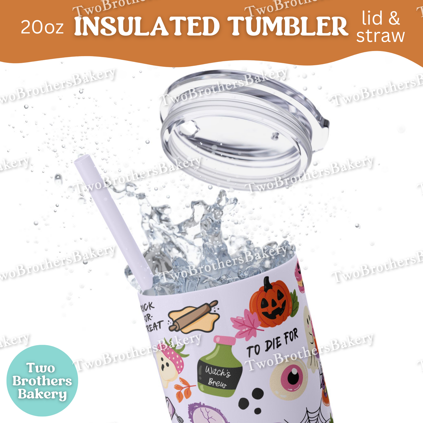 Halloween Baking, 20oz Tumbler, Insulated Cup, Spooky Drinkware, To Die For Design, Macarons, Rolling Pins, Witchy Vibes, Lid and Straw