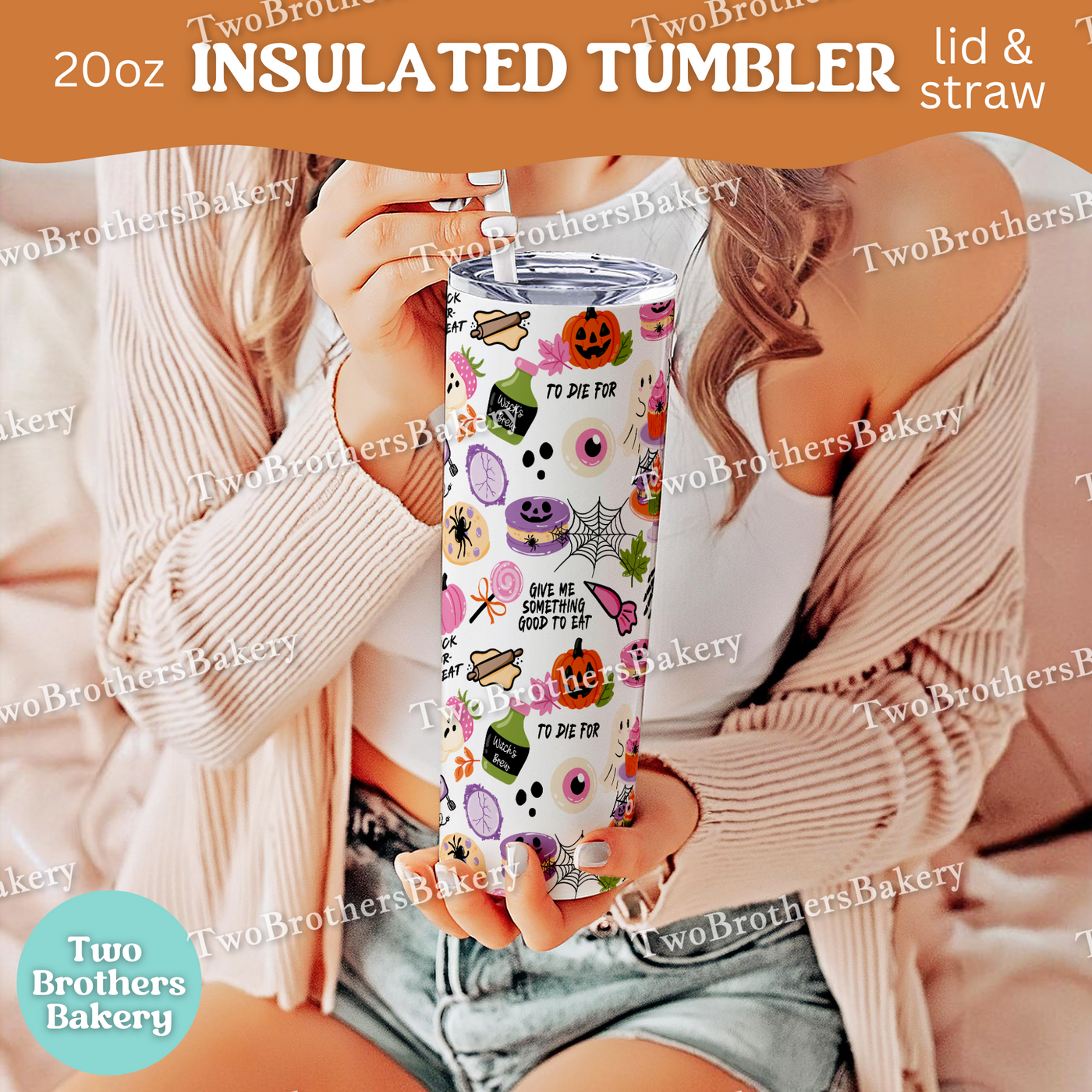 Halloween Baking, 20oz Tumbler, Insulated Cup, Spooky Drinkware, To Die For Design, Macarons, Rolling Pins, Witchy Vibes, Lid and Straw