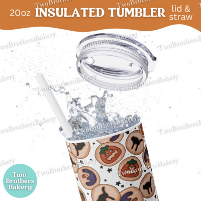 Halloween Cookie, Baking Tumbler, 20oz, Insulated Cup, Nostalgic Sugar Cookies, Spooky Drinkware, Fall Gift, Cookie Lover, Lid and Straw
