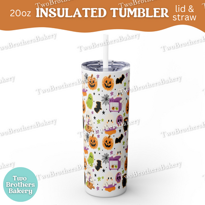 Halloween Baking, 20oz Tumbler, Insulated Cup, Spooky Drinkware, Ghosts, Pumpkins, Cute Fall Gift, Lid & Straw, Halloween Tumbler for Bakers