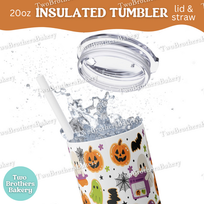 Halloween Baking, 20oz Tumbler, Insulated Cup, Spooky Drinkware, Ghosts, Pumpkins, Cute Fall Gift, Lid & Straw, Halloween Tumbler for Bakers