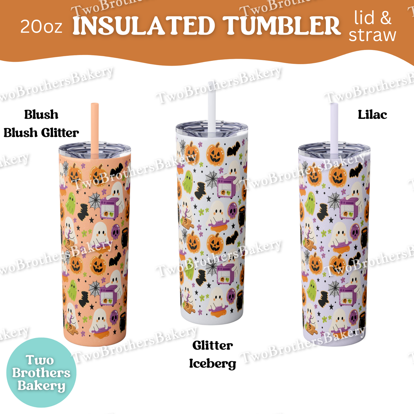 Halloween Baking, 20oz Tumbler, Insulated Cup, Spooky Drinkware, Ghosts, Pumpkins, Cute Fall Gift, Lid & Straw, Halloween Tumbler for Bakers