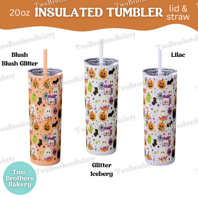 Halloween Baking, 20oz Tumbler, Insulated Cup, Spooky Drinkware, Ghosts, Pumpkins, Cute Fall Gift, Lid & Straw, Halloween Tumbler for Bakers