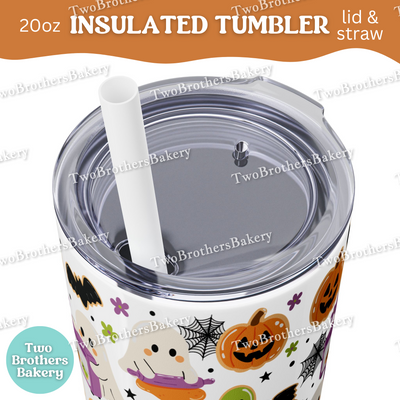 Halloween Baking, 20oz Tumbler, Insulated Cup, Spooky Drinkware, Ghosts, Pumpkins, Cute Fall Gift, Lid & Straw, Halloween Tumbler for Bakers