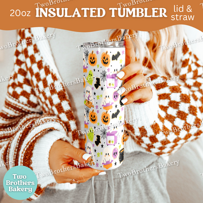 Halloween Baking, 20oz Tumbler, Insulated Cup, Spooky Drinkware, Ghosts, Pumpkins, Cute Fall Gift, Lid & Straw, Halloween Tumbler for Bakers