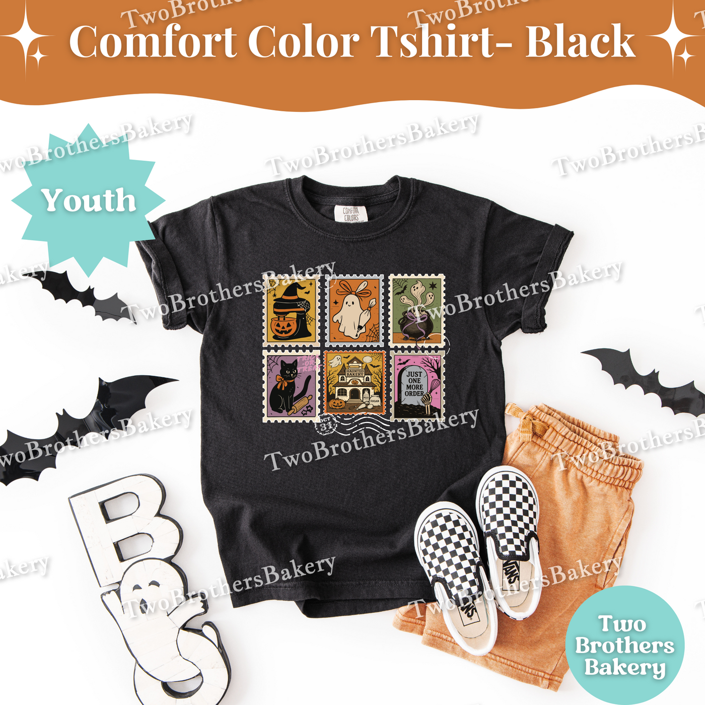 Kids Halloween Baking Shirt, Retro Stamp Ghost Tee, Matching Mommy and Me Outfit, Spooky Fall Cookie Baker Top, Halloween Stamps, Kid Baker