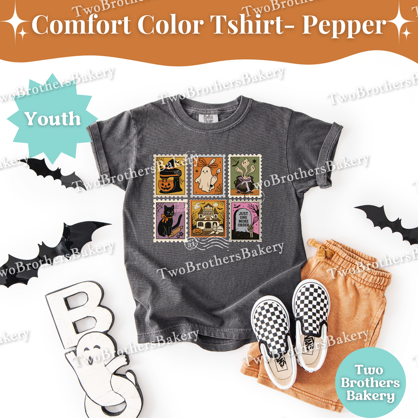 Kids Halloween Baking Shirt, Retro Stamp Ghost Tee, Matching Mommy and Me Outfit, Spooky Fall Cookie Baker Top, Halloween Stamps, Kid Baker