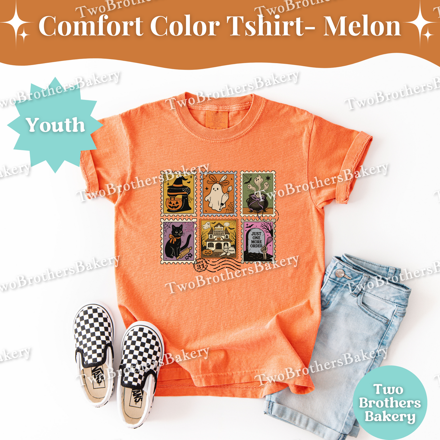Kids Halloween Baking Shirt, Retro Stamp Ghost Tee, Matching Mommy and Me Outfit, Spooky Fall Cookie Baker Top, Halloween Stamps, Kid Baker