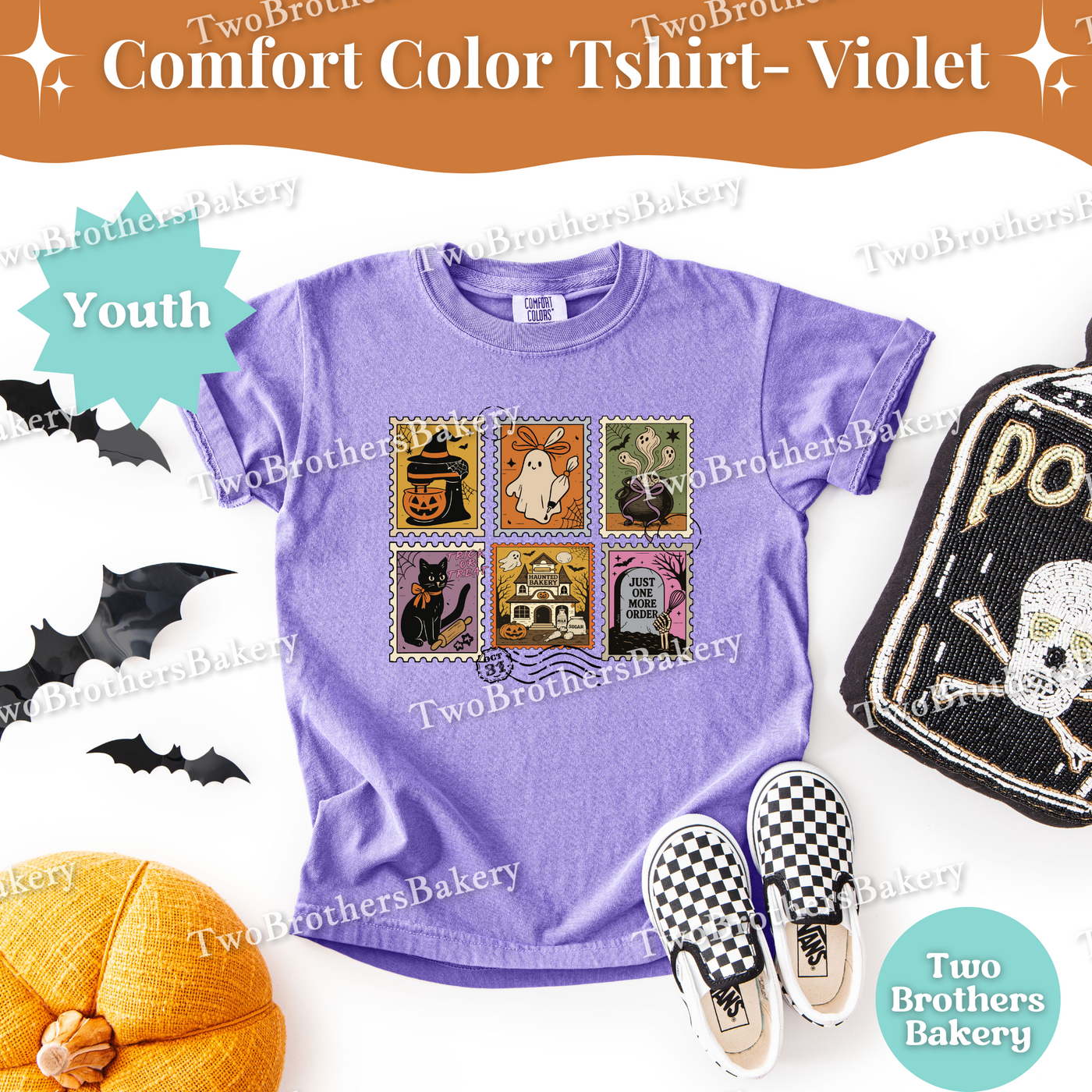 Kids Halloween Baking Shirt, Retro Stamp Ghost Tee, Matching Mommy and Me Outfit, Spooky Fall Cookie Baker Top, Halloween Stamps, Kid Baker