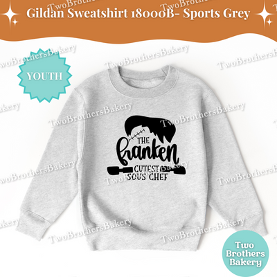 Franken Cutest Sous Chef, Kids Halloween Baking Sweatshirt, Fall Baker Outfit, Cute Halloween Shirt for Kids, Kids Frankenstein Sweater