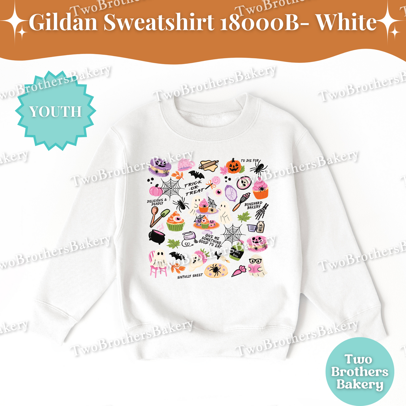Kids Haunted Bakery Collage Sweatshirt, Halloween Baking Shirt, Fall Ghost Cupcake Cookie Top, Family Matching Outfit, Kid Halloween Sweater
