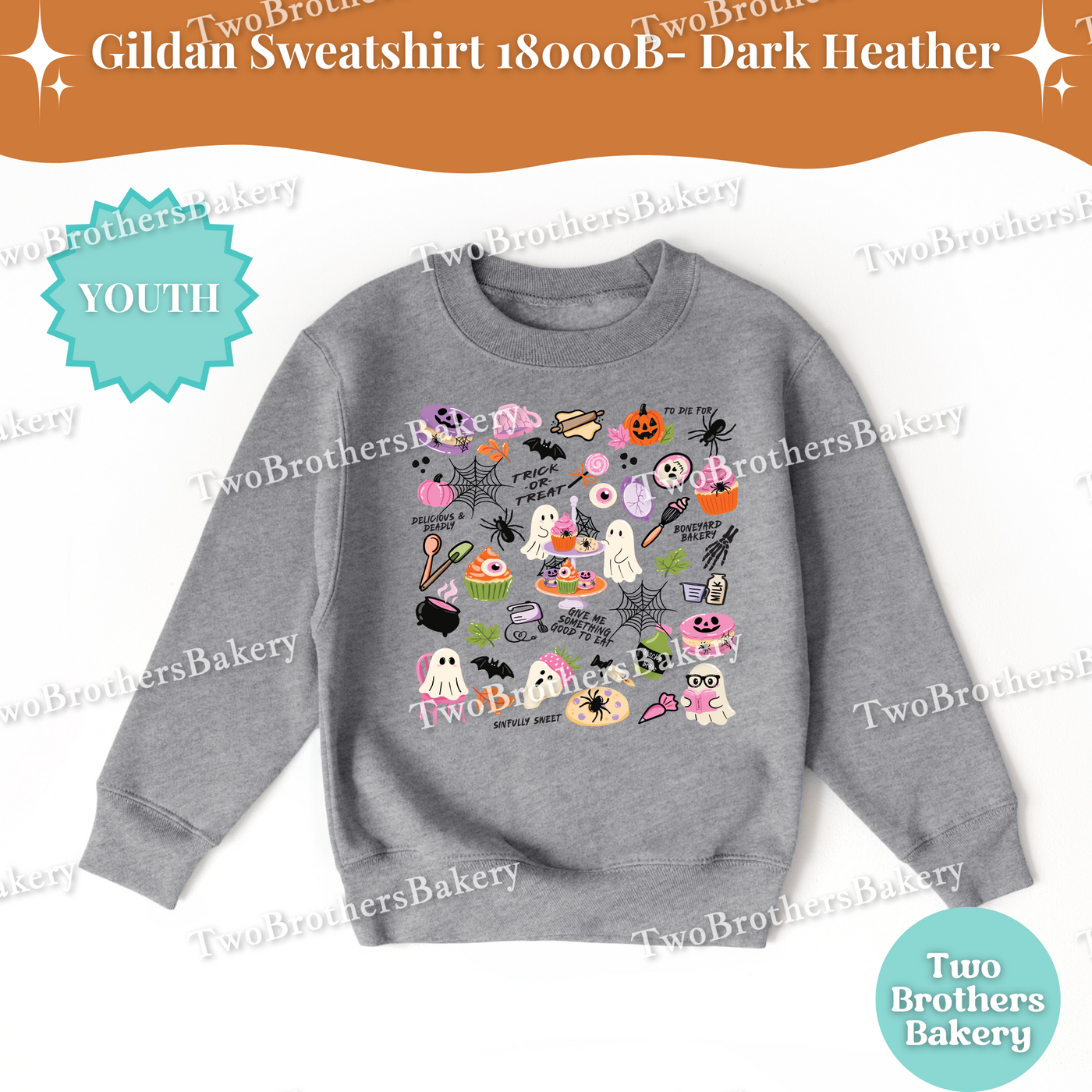 Kids Haunted Bakery Collage Sweatshirt, Halloween Baking Shirt, Fall Ghost Cupcake Cookie Top, Family Matching Outfit, Kid Halloween Sweater