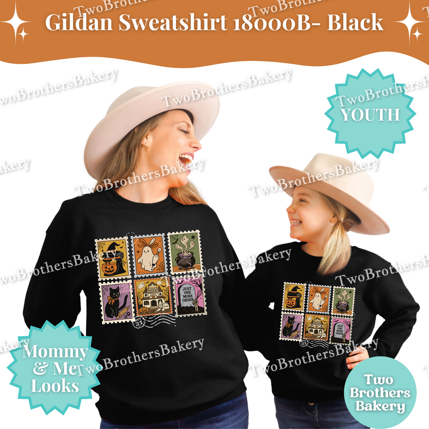 Kids Halloween Baking Sweatshirt, Spooky Postage Stamp Shirt, Youth Fall Baking Top, Cute Ghost Witch Cat, Family Matching Halloween Shirts