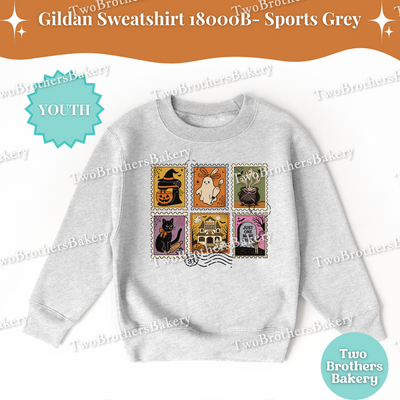 Kids Halloween Baking Sweatshirt, Spooky Postage Stamp Shirt, Youth Fall Baking Top, Cute Ghost Witch Cat, Family Matching Halloween Shirts