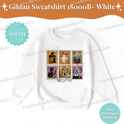 Kids Halloween Baking Sweatshirt, Spooky Postage Stamp Shirt, Youth Fall Baking Top, Cute Ghost Witch Cat, Family Matching Halloween Shirts