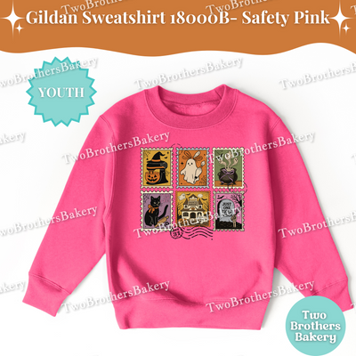 Kids Halloween Baking Sweatshirt, Spooky Postage Stamp Shirt, Youth Fall Baking Top, Cute Ghost Witch Cat, Family Matching Halloween Shirts