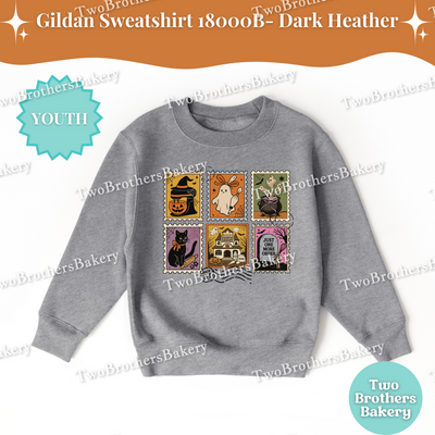 Kids Halloween Baking Sweatshirt, Spooky Postage Stamp Shirt, Youth Fall Baking Top, Cute Ghost Witch Cat, Family Matching Halloween Shirts