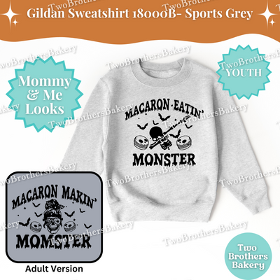 Macaron Eatin Monster Halloween Sweatshirt, Youth Taste Tester Top, Cute Matching Mommy & Me Macaron Family Outfit, Skeleton Macarons