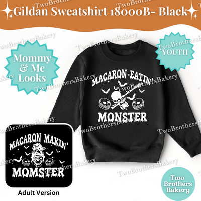 Macaron Eatin Monster Halloween Sweatshirt, Youth Taste Tester Top, Cute Matching Mommy & Me Macaron Family Outfit, Skeleton Macarons