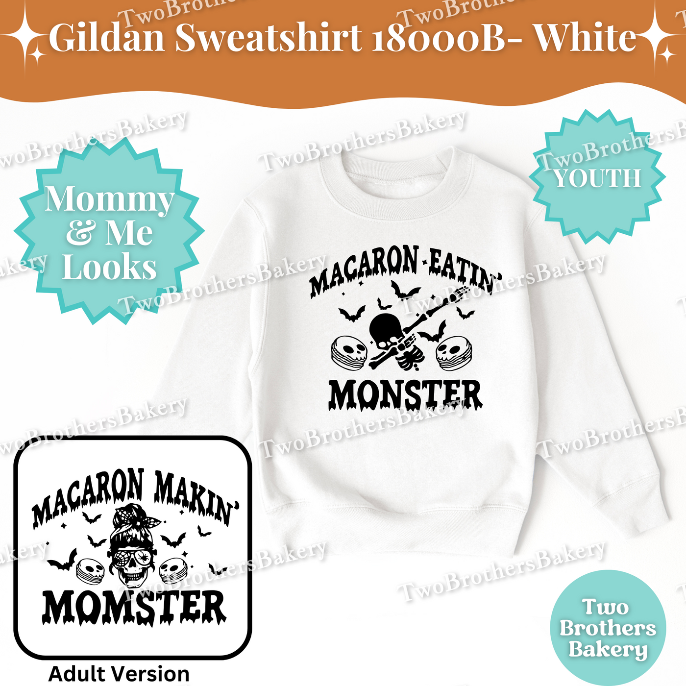 Macaron Eatin Monster Halloween Sweatshirt, Youth Taste Tester Top, Cute Matching Mommy & Me Macaron Family Outfit, Skeleton Macarons
