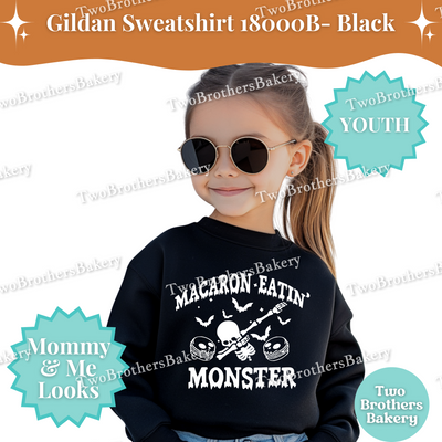 Macaron Eatin Monster Halloween Sweatshirt, Youth Taste Tester Top, Cute Matching Mommy & Me Macaron Family Outfit, Skeleton Macarons