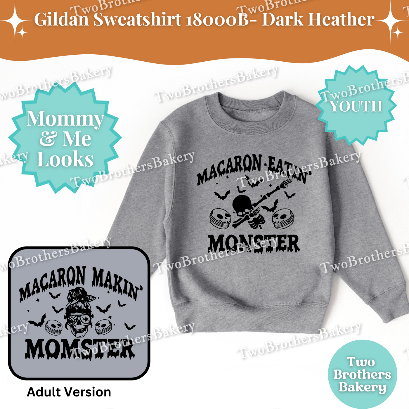 Macaron Eatin Monster Halloween Sweatshirt, Youth Taste Tester Top, Cute Matching Mommy & Me Macaron Family Outfit, Skeleton Macarons