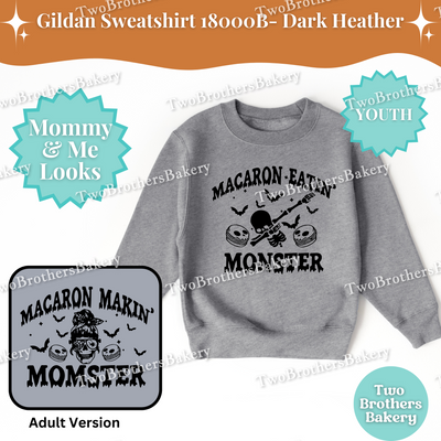 Macaron Eatin Monster Halloween Sweatshirt, Youth Taste Tester Top, Cute Matching Mommy & Me Macaron Family Outfit, Skeleton Macarons