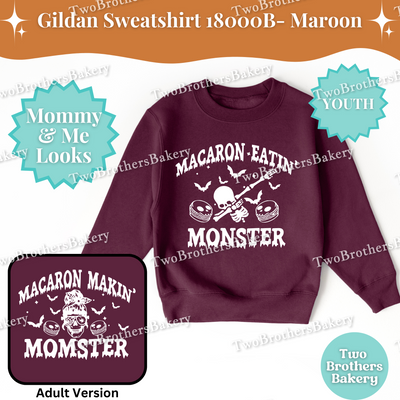 Macaron Eatin Monster Halloween Sweatshirt, Youth Taste Tester Top, Cute Matching Mommy & Me Macaron Family Outfit, Skeleton Macarons