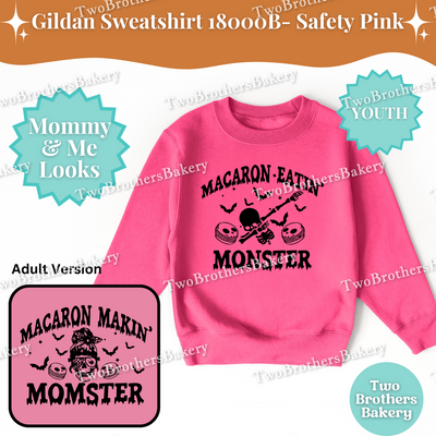 Macaron Eatin Monster Halloween Sweatshirt, Youth Taste Tester Top, Cute Matching Mommy & Me Macaron Family Outfit, Skeleton Macarons