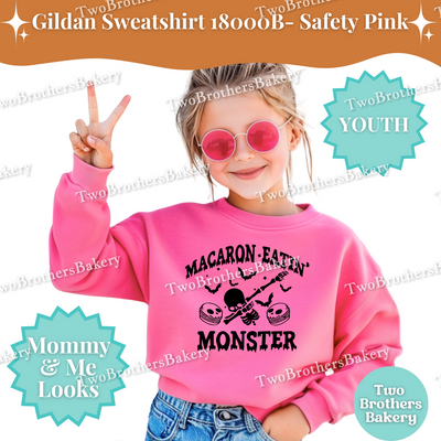 Macaron Eatin Monster Halloween Sweatshirt, Youth Taste Tester Top, Cute Matching Mommy & Me Macaron Family Outfit, Skeleton Macarons