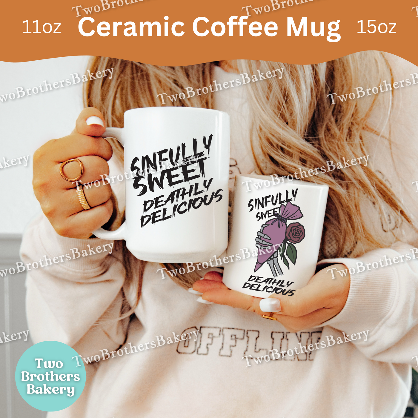 Sinfully Sweet Deathly Delicious Baker Mug, Front & Back Design, Halloween Baking Coffee Cup, Spooky Fall Kitchen Gift, Baking Fuel Mug